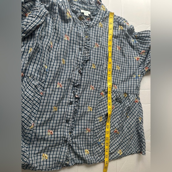 Sundance Women’s Seaside Gardens Blue Plaid Check Floral Ruffle Top - Picture 6 of 7